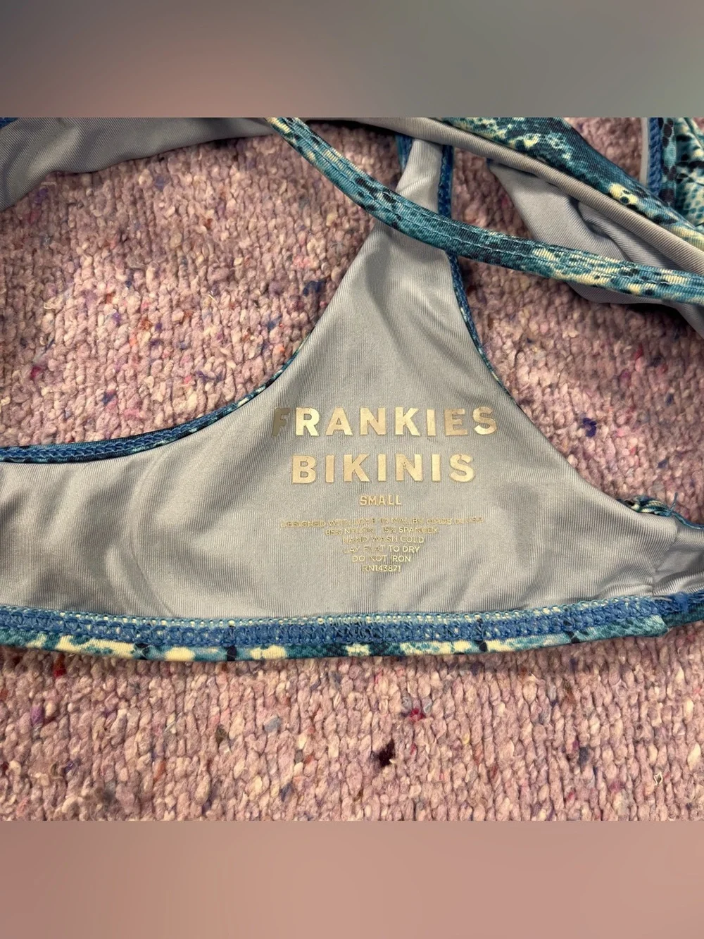 Frankie's Bikinis Swim Top Blue Snake Print Size Small